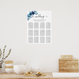 Poster elegant dusty Blue watercolor flower bouquet