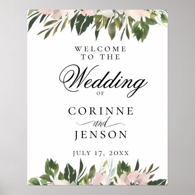 Poster Elégant Dusty Mauve Botanical Mariage Bienvenue (Devant)