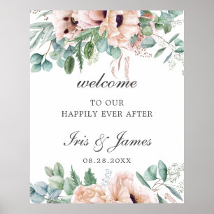 Poster Elegant Dusty Pink Blush Floral Wedding Welcome