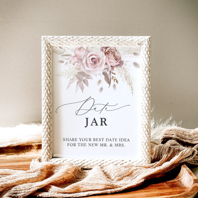 Poster Elégant Dusty Rose Floral Date Jar Bridal Jame (Créateur téléchargé)