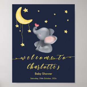 Poster Élégant éléphant avec petite papillon Baby Shower