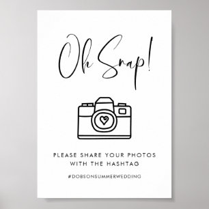 Poster Élégant et moderne Oh Snap Mariage signe hashtag