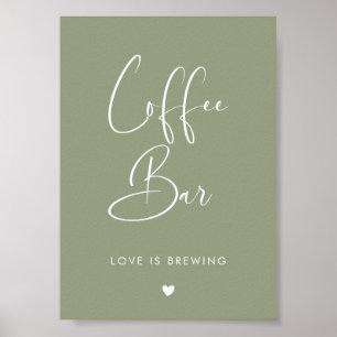Poster Élégant et moderne Sage Green Coffee Bar signe