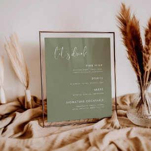 Poster Elégant et moderne Sage Green mariage menu du bar