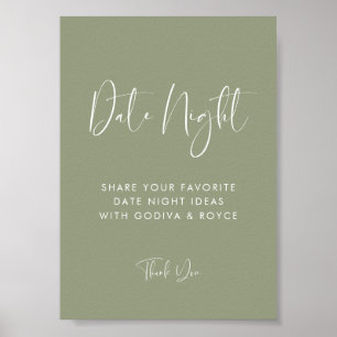 Poster Elégant et moderne Sage vert Date idées nuit signe