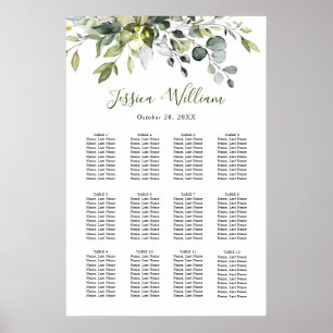 Poster Élégant Eucalyptus 12 Tables Mariage GRAPHIQUE DE 