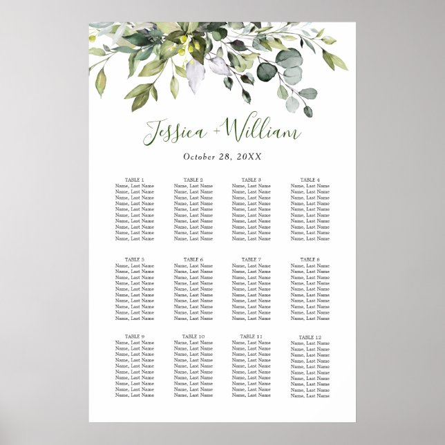 Poster Élégant Eucalyptus 12 Tables Mariage GRAPHIQUE DE  (Devant)