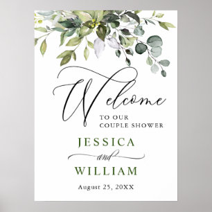 Poster Elégant Eucalyptus Aquarelle Couple Couple Douche
