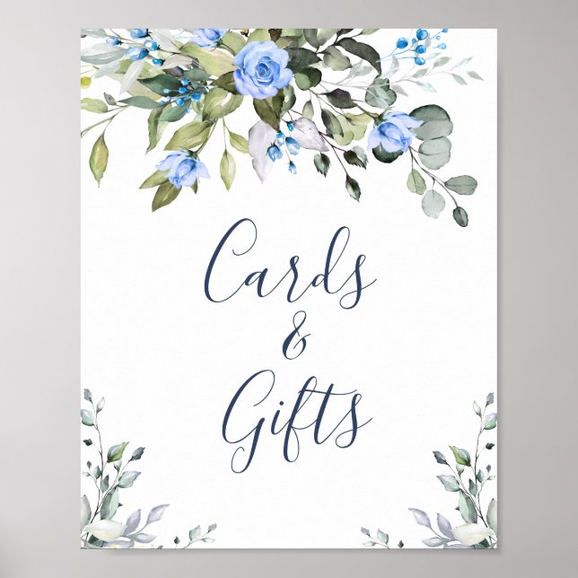 Poster Elégant Eucalyptus Blue Roses cartes et cadeaux (Devant)