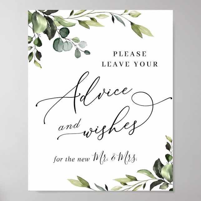 Poster Élégant Eucalyptus Conseils & Voeux Mariage Signal (Devant)