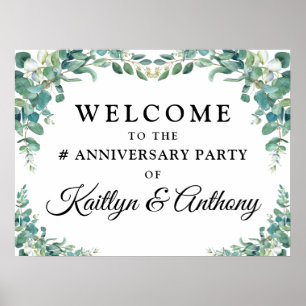 Poster Elegant Eucalyptus d'anniversaire de mariage Bienv