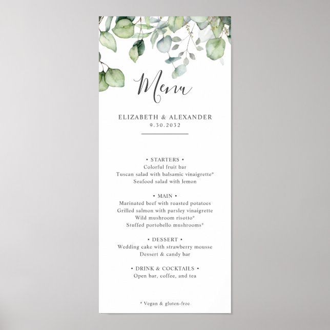 Poster Elégant eucalyptus feuille verdure simple mariage (Devant)