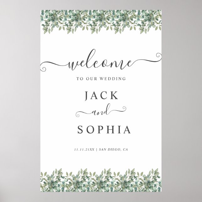 Poster Elegant Eucalyptus Greenery Wedding Welcome Sign (Devant)