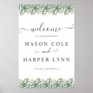 Poster Elegant  Eucalyptus Greenery Wedding Welcome sign