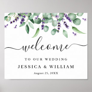Poster Elégant Eucalyptus Lavender Mariage Bienvenue