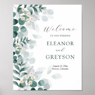 Poster Elégant eucalyptus mariage bienvenue