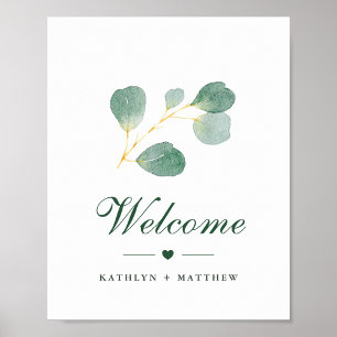 Poster Elégant Eucalyptus Mariage de verdure Bienvenue