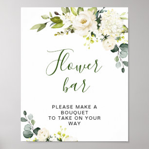 Poster Elegant Eucalyptus White Roses Flower Bar Sign