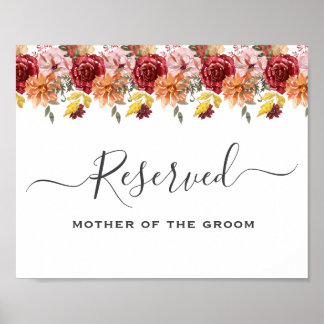 Poster Elegant Fall Leaves Autumn Wedding Reserved Sign