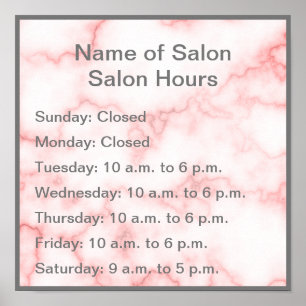 Poster Elégant Faux en marbre rose Heures d'opération