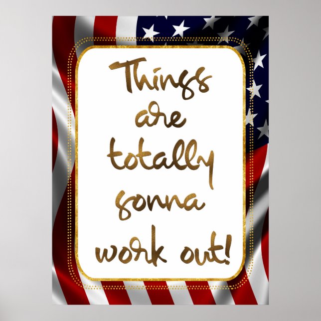 Poster Elégant Faux Gold Foil USA Drapeau Inspirant Citat (Devant)