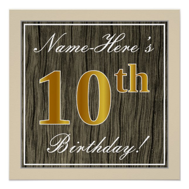 Poster Elégant, Faux Wood, Faux Gold 10e Anniversaire + N (Devant)
