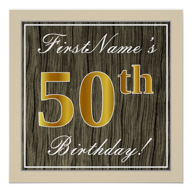 Poster Elégant, Faux Wood, Faux Gold 50e Anniversaire + N (Devant)