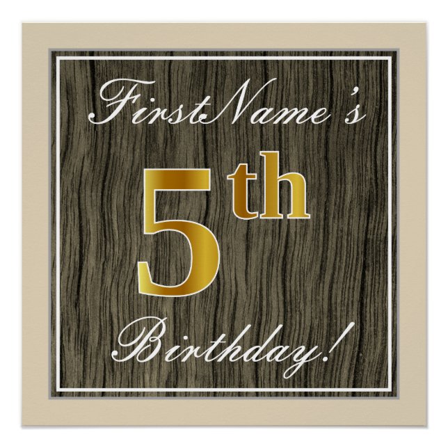 Poster Elégant, Faux Wood, Faux Gold 5e anniversaire + No (Devant)