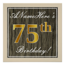 Poster Elégant, Faux Wood, Faux Gold 75e Anniversaire + N