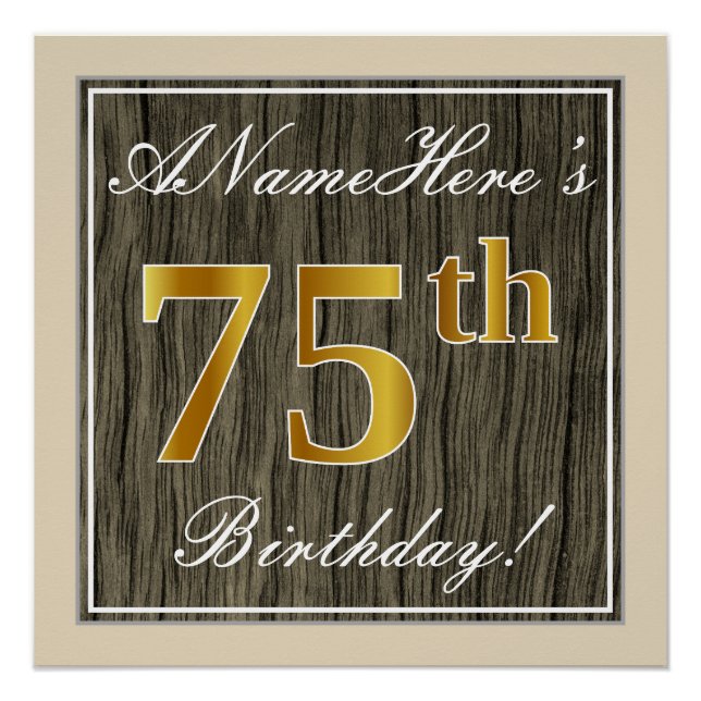 Poster Elégant, Faux Wood, Faux Gold 75e Anniversaire + N (Devant)