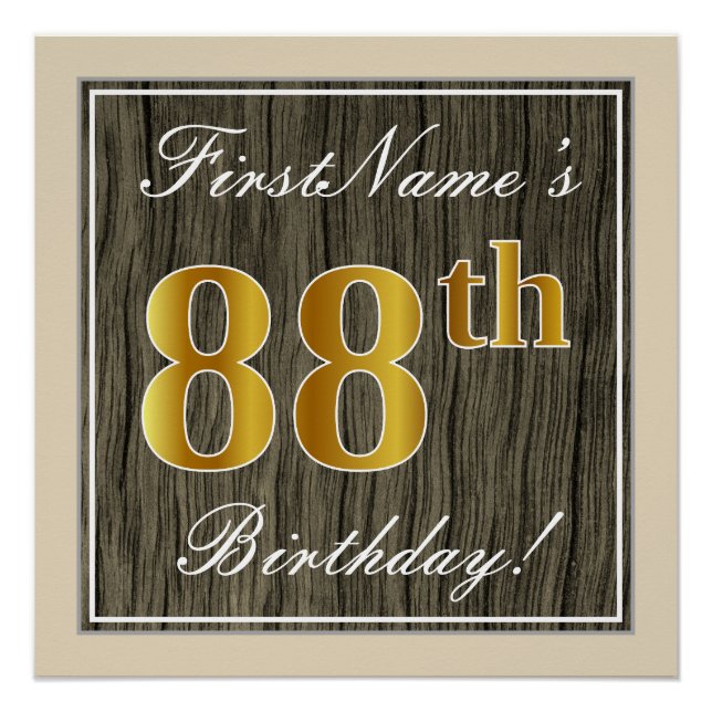 Poster Elégant, Faux Wood, Faux Gold 88e anniversaire + N (Devant)