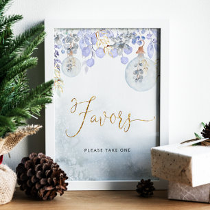Poster Elégant feuillage d'hiver bleu poussiéreux Faveurs