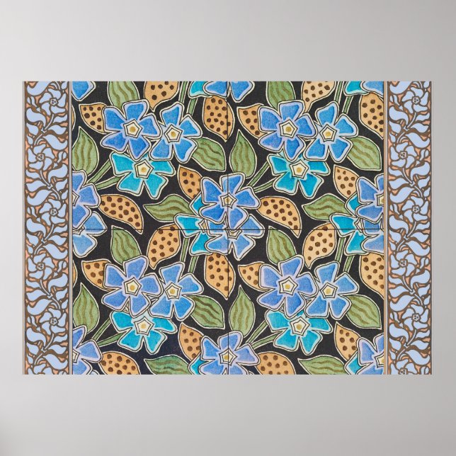 Poster Élégant Fleur Bleu Périwinkle Floral Classic (Devant)