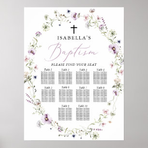Poster Élégant Fleur sauvage Baptême de fille