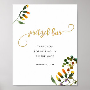 Poster Élégant Fleur sauvage bretzel bar signe mariage