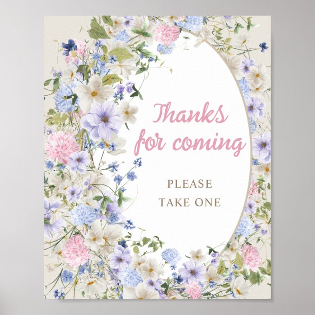 Poster Élégant Fleur sauvage Meadow Blush Merci d'être ve (Devant)