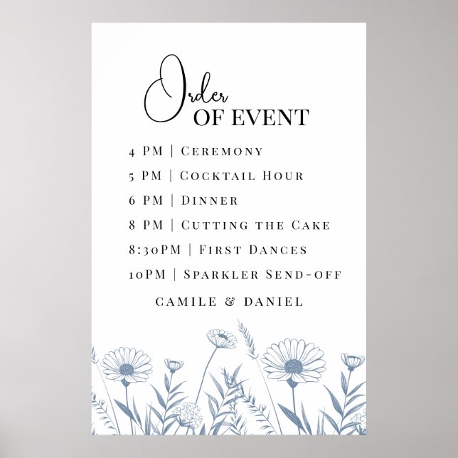 Poster Élégant Fleur sauvage Périwinkle Mariage (Devant)
