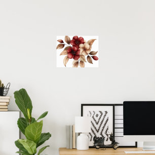 Poster Élégant floral aquarelle bordeaux et crème