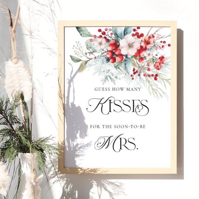 Poster Élégant Floral Combien de Baisers Fête des mariées (Créateur téléchargé)