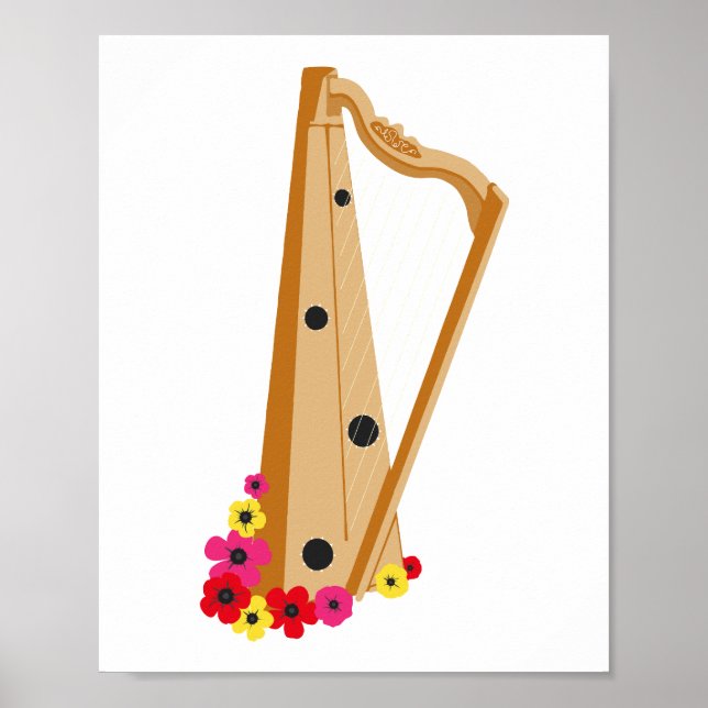Poster Élégant floral de harpe (Devant)