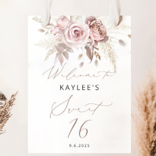 Poster Élégant Floral Sweet 16 Anniversaire Bienvenue