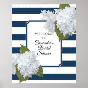 Poster Elégant Floral Welcome Modern Navy White Stripe