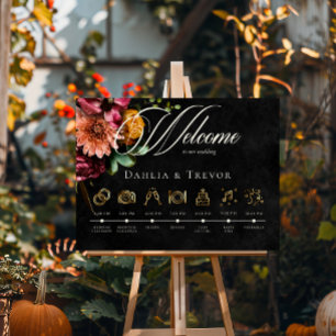 Poster Elégant foncé Automne Floral Mariage Ordre des évé