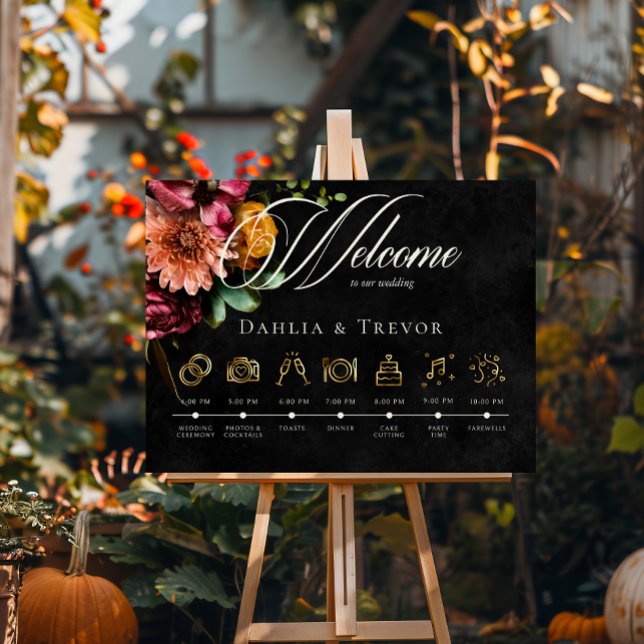 Poster Elégant foncé Automne Floral Mariage Ordre des évé (Créateur téléchargé)