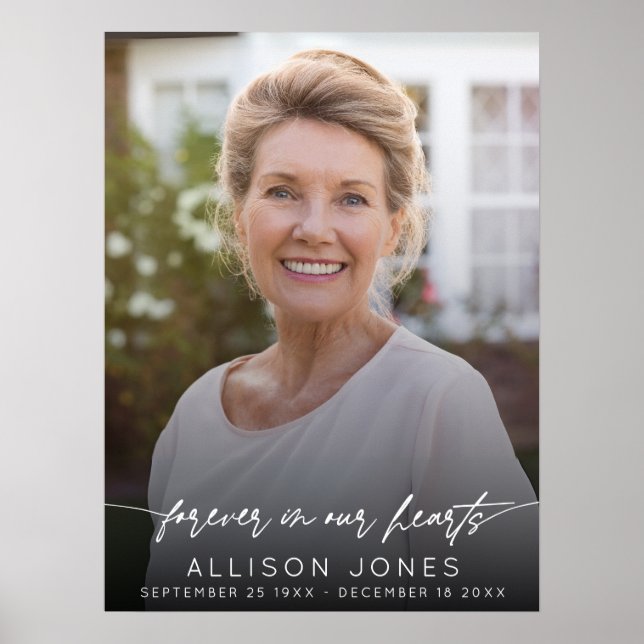 Poster Élégant Forever In Our Hearts Script Photo Funérai (Devant)