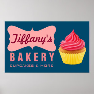 Poster Élégant gâteau rétro Cute Boutique Pink Cupcake Ba