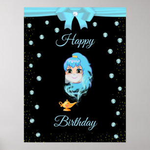 Poster Élégant Génie d'anniversaire, Lampe magique et Gem
