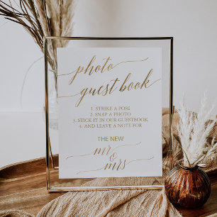 Poster Elegant Gold Calligraphy Photo Livre d'Invité