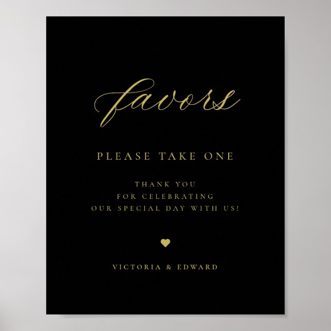 Poster Elégant Gold et Black Wedding Favor (Devant)