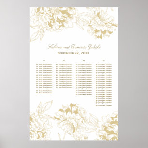 Poster Elégant Gold Floral Peony Mariage Siège